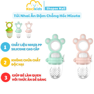 Túi nhai ăn dặm cho bé cao cấp chống hóc Misuta an toàn gồm 1 túi nhai và 3 núm nhai