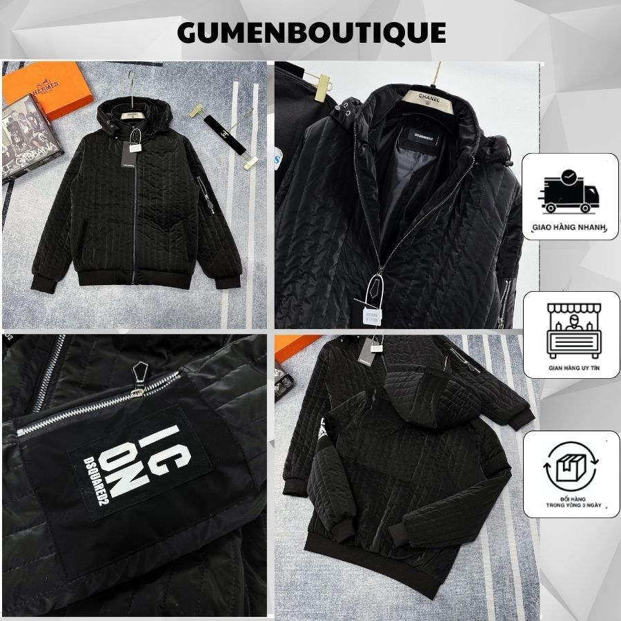 [NEW] Áo Khoác DSQ ICON Trần Dọc Có Mũ - Áo Khoác Nam In Chữ Siêu Đẹp [Sẵn]