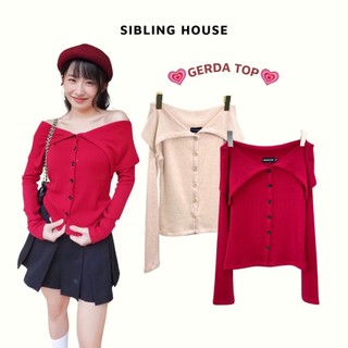 Áo len dệt kim trễ vai tay dài form ôm thiết kế nút dọc xinh xắn Gerda Top  - Sibling House