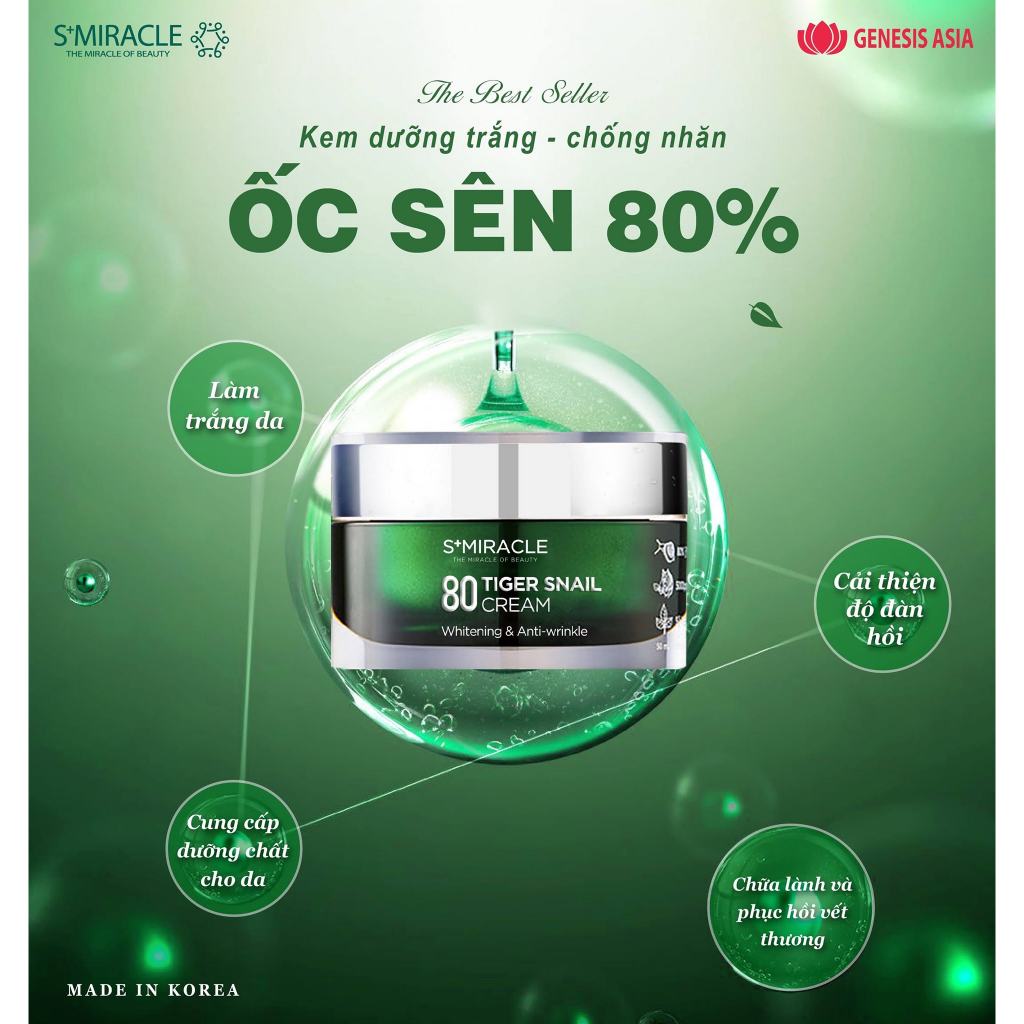 Kem Ốc Sên Xanh 80% Dưỡng Trắng, Chống Nhăn - Smiracle Hàn Quốc