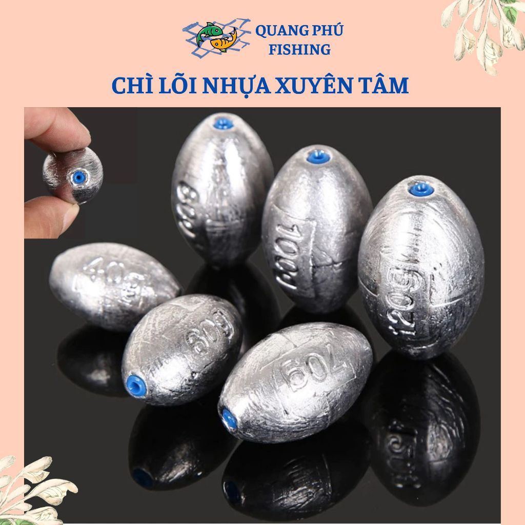 (Combo 10 viên) Chì câu cá xuyên tâm lõi nhựa chống xước cước, chì câu đài, chì tròn câu cá