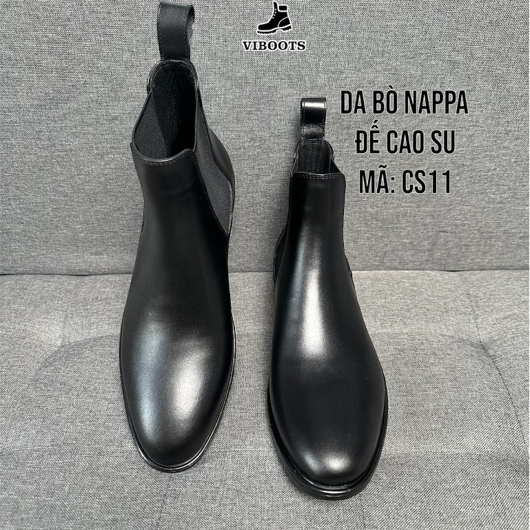 Giày Nam Chelsea Boots Classic Da Thật Cổ Chun Đế Cao Su Da Bò Phong Cách Lịch Lãm Tăng Chiều Cao