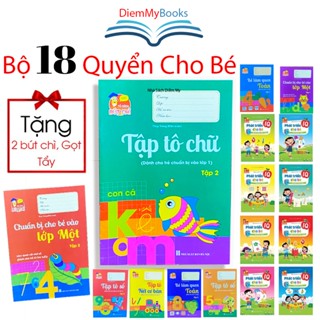Sách- Bộ 18 Quyển Vở Tập Tô Chữ Luyện Viết Phát Triển IQ Cho Bé Tặng Kèm 2 Bút Chì+ Gọt+ Tẩy