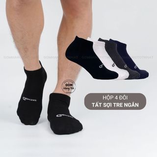 Combo 4 đôi tất cổ thấp nam cao cấp, vớ nam cổ ngắn chất liệu sợi tre mềm mại êm chân kháng khuẩn - GOMTAT-TRENGAN-CB4