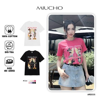 Áo thun nữ form vừa regular ARD535 Miucho cotton cổ tròn in mix