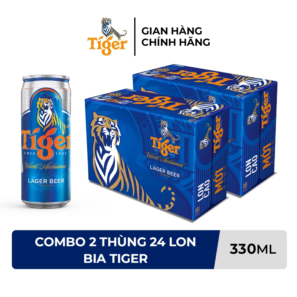 Nồng độ cồn 5% - Combo 2 Thùng 24 Lon Bia Tiger 330ml/Lon