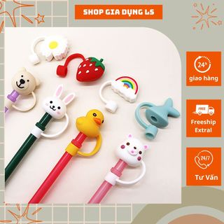 Nút đậy ống hút, nút silicon gắn ống hút uống nước họa tiết hình thú dễ thương