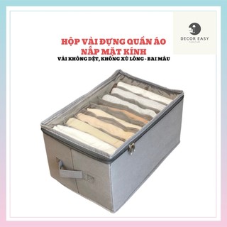 Hộp Vải Đựng Quần Áo - Hộp Để Quần Áo, Khăn Tắm, Đồ Lót Có Khóa Kéo Mặt Kính Ni Lông Chống Bụi Nhiều Ngăn Tiện Ích