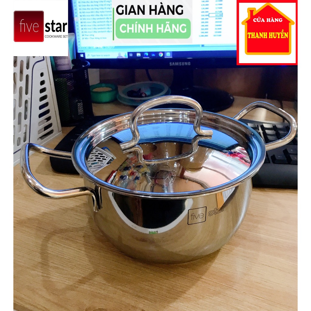 [Chính hãng FiveStar] Size 16cm - Nồi inox 3 đáy sandwich inox 430 cao cấp Fivestar Standard bếp từ 