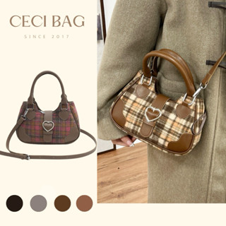  Túi xách nữ caro vải tweed cầm tay đeo chéo phong cách retro 1146 