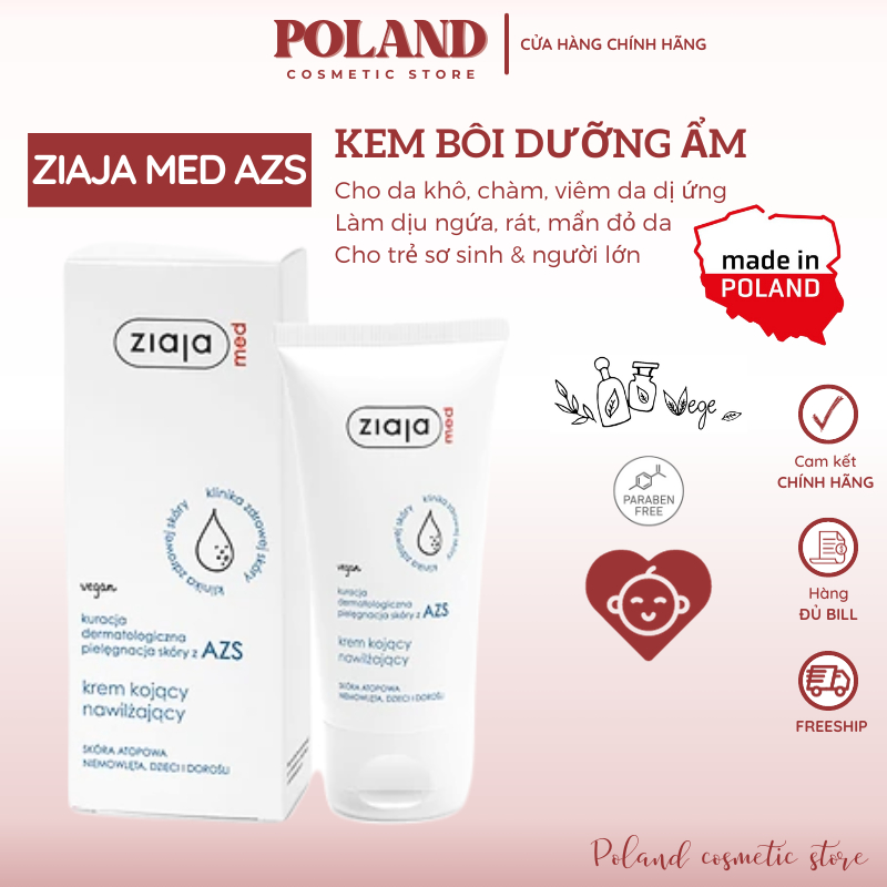 Kem dưỡng ẩm Ziaja Med Atopy AZS 50ml chăm sóc & dưỡng ẩm, làm dịu da nhạy cảm, khô, chàm, viêm cơ địa