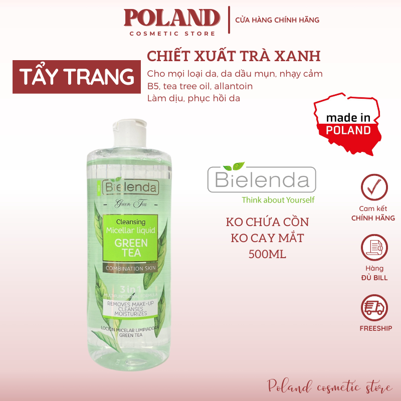 Nước tẩy trang trà xanh Bielenda Green Tea 3in1 làm sạch sâu cho mọi loại da, đặc biệt da dầu mụn 500ml