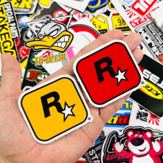 Tem Sticker Logo Chữ R Hai Phối Màu Đỏ Cam Dán Trang Trí Xe, Loptop, Điện Thoại, Decal Bền Màu Chịu Được Nắng Mưa