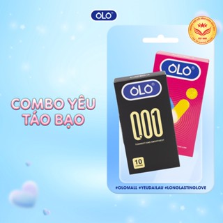 Combo 2 hộp bao cao su OLO 001 & Vibe - Cùng bạn yêu dài lâu, kéo dài thời gian, size 52mm, hương dâu & vani