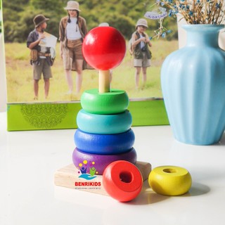 Bộ Tháp Xếp Chồng Gỗ 7 Sắc Cầu Vồng Benrikids Cho Bé Nhận Biết Màu Sắc Kích Thước
