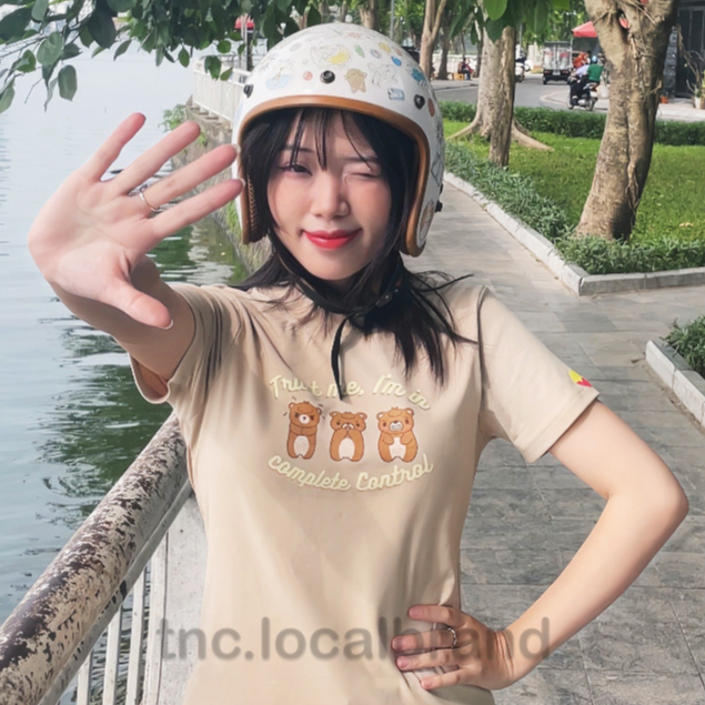 Baby Tee Be Premium Áo Thun Nữ Local Brand TNC Set Chân Váy Xếp Ly Đen Phối Nâu Basic "Cookie Bear" [COOL-TECH COTTON]