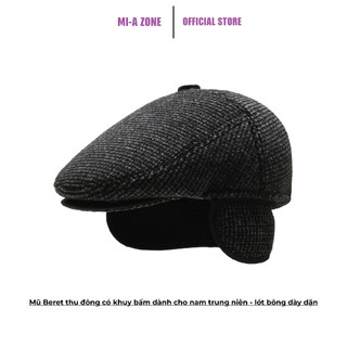 Mũ nồi / Nón Beret thu đông có khuy bấm dành cho nam trung niên -lót bông dày dặn