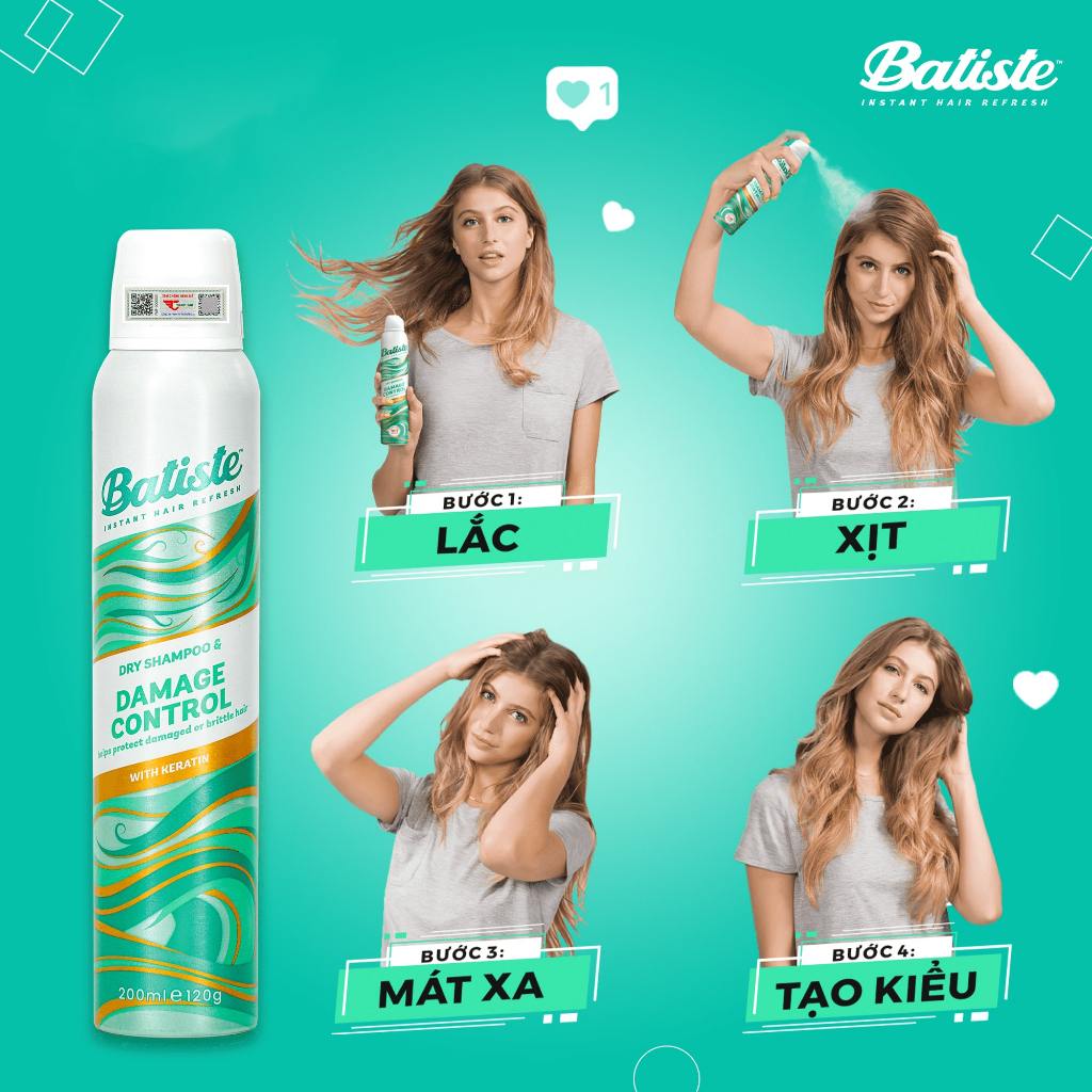 Dầu Gội Khô Dành Cho Tóc Hư Tổn - Batiste Dry Shampoo Damage Control 200ml