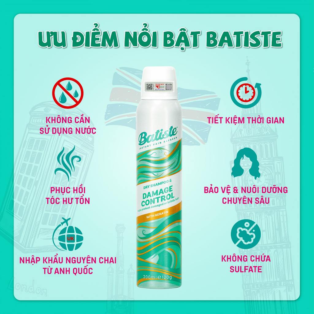 Dầu Gội Khô Dành Cho Tóc Hư Tổn - Batiste Dry Shampoo Damage Control 200ml