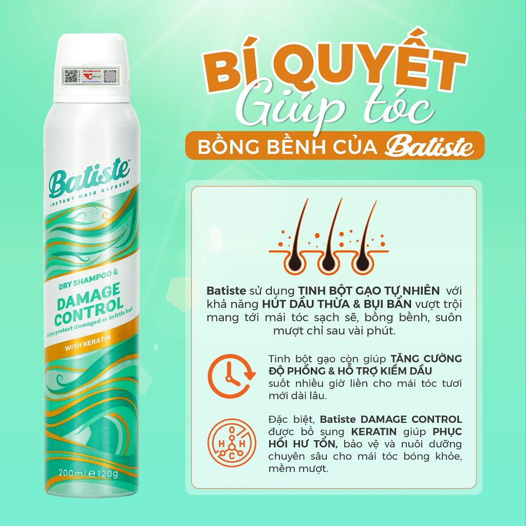 Dầu Gội Khô Dành Cho Tóc Hư Tổn - Batiste Dry Shampoo Damage Control 200ml