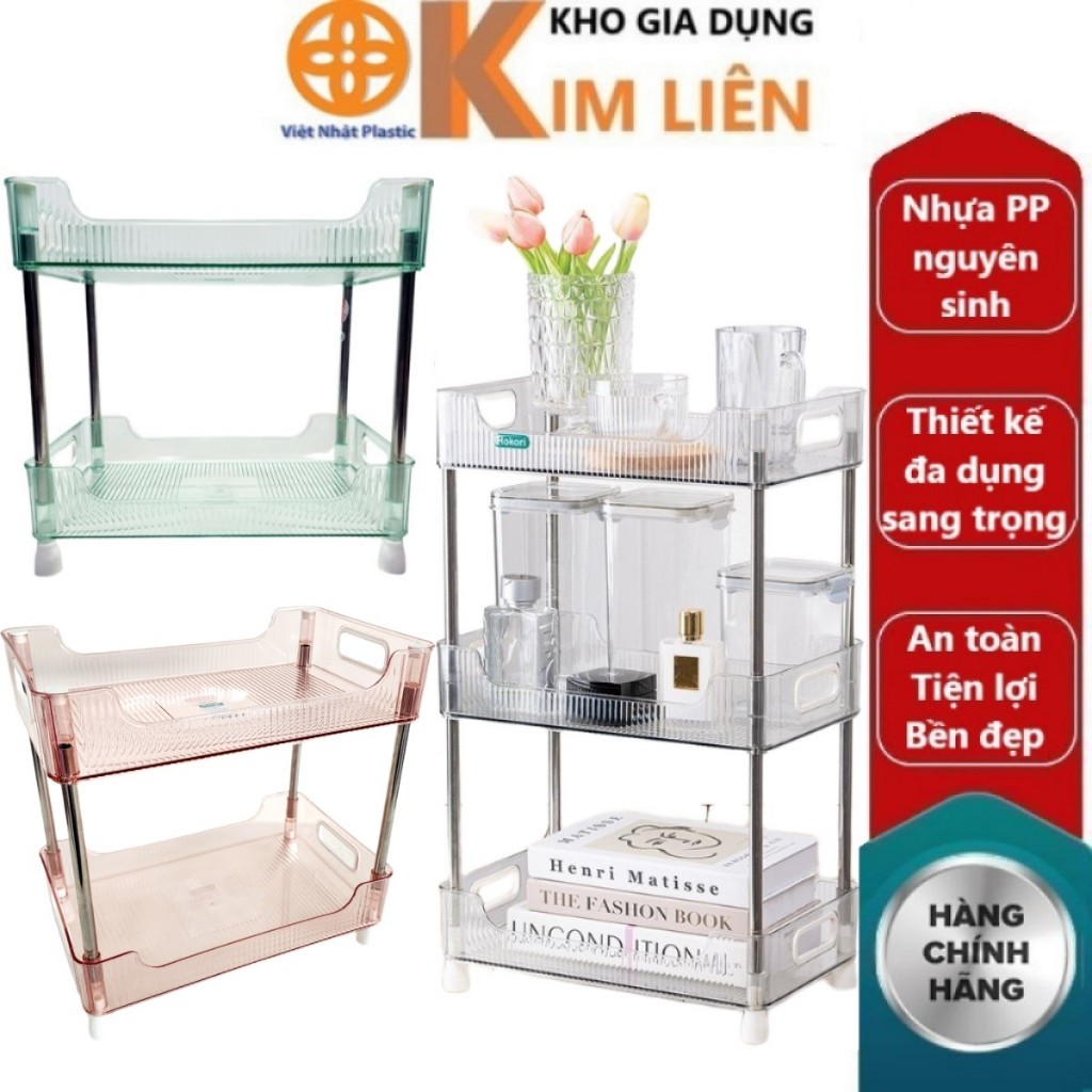 Kệ chữ nhật trong HOKORI khung inox 2 / 3 tầng nhựa VIỆT NHẬT cao cấp đựng đồ đa năng - Văn phòng, vệ sinh, khách - 5556