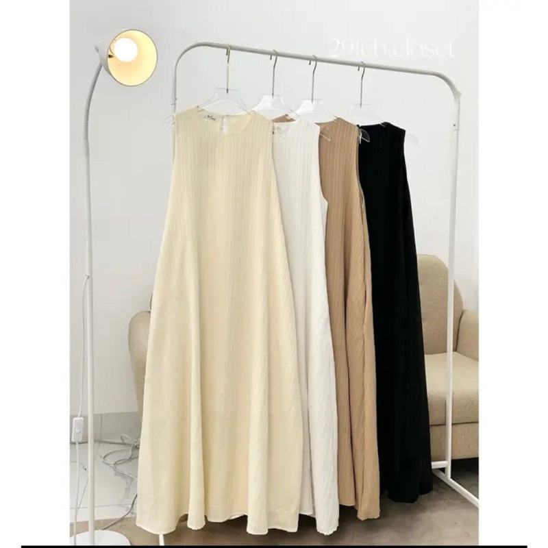 Váy Suông Ba Lỗ Dáng Dài Đẹp Cao Cấp Hàn Quốc, Đầm Sát Nách Qua Gối 2 Lớp Chất Đũi Gân Nhiều Màu Trẻ Trung-V11-VVA