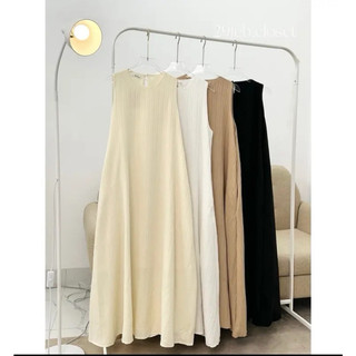 Váy Suông Ba Lỗ Dáng Dài Đẹp Cao Cấp Hàn Quốc, Đầm Sát Nách Qua Gối 2 Lớp Chất Đũi Gân Nhiều Màu Trẻ Trung-V11-VVA