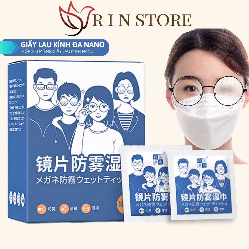 Khăn Lau Kính Nano Khăn Giấy Chống Bám Hơi Nước Chống Mờ Sương Mồ Hôi Chống Nhờn Hộp 100 Miếng Đa Năng Tiện Lợi Rin
