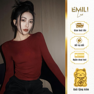 Áo thun dài tay cổ tròn Emili, áo thun kiểu nữ phong cách 