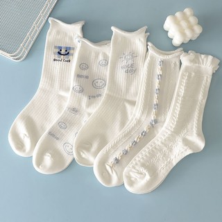 Tất vớ nữ trắng cổ cao nhún bèo họa tiết hoạt hình cute Vintage hàn quốc thoáng khí, kháng khuẩn Sagopy TD27