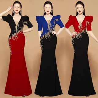 Đầm dạ hội thiết kế đuôi cá phối màu siêu sang kèm ảnh khách mặc- TK TẶNG HOA TAI