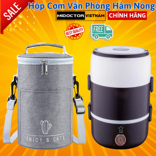 [Màu Đen] Bộ hộp cơm điện giữ nhiệt 3 tầng, ruột inox cao cấp miDoctor, cà men hâm nóng thức ăn + Tặng kèm túi giữ nhiệt