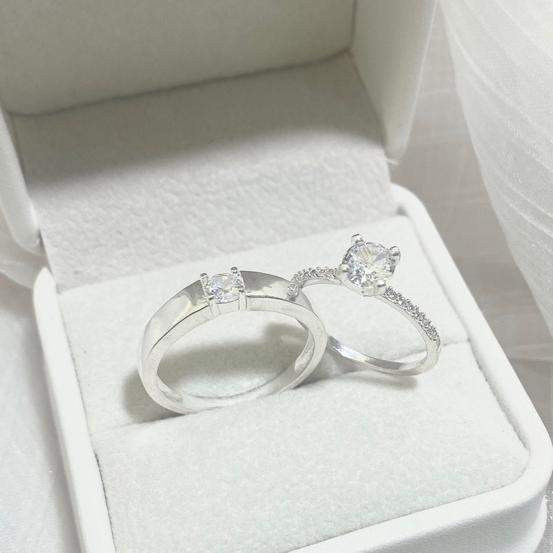 Nhẫn đôi bạc CHY SILVER đính 1 đá 4 chấu bạc ta