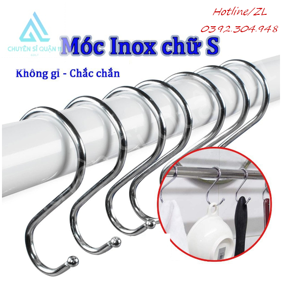 Móc treo đồ hình chữ S inox đa năng, treo quần áo giày dép - Móc treo Inox chữ S