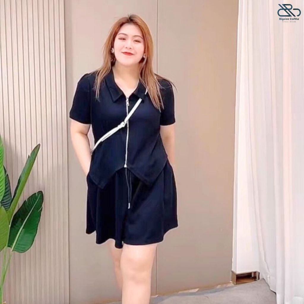 Bộ Đồ Bigsize Dễ Thương Quần Đùi Lưng Thun Và Áo Thun Cổ Bẻ Khóa Kéo Chất Liệu Tăm Nhật Mềm Mát SET18