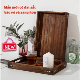 [MẪU MỚI CÓ ĐAI SẮT] Khay hộp quà, KHAY TRÀ gỗ thông tự nhiên sơn màu óc chó decor chụp ảnh, đựng đồ dùng phụ kiện