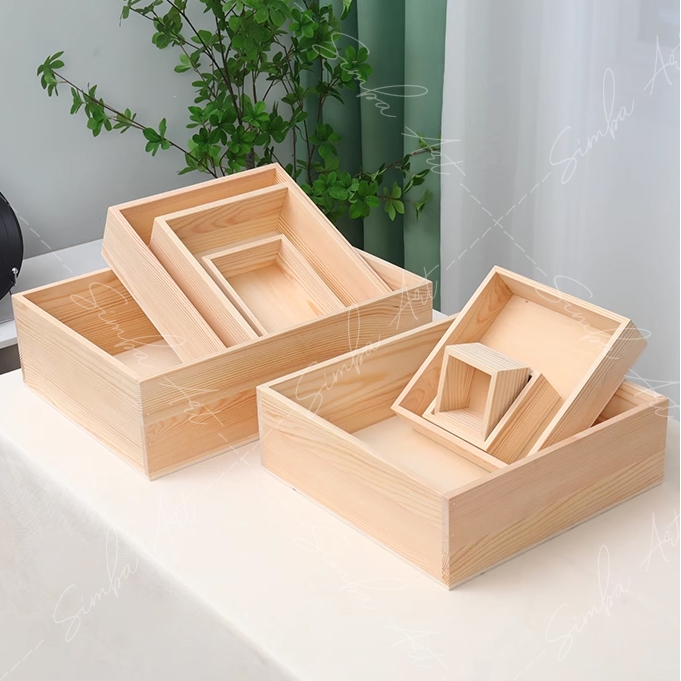 Khay hộp quà VUÔNG gỗ thông tự nhiên decor chụp ảnh, đựng đồ dùng phụ kiện nhiều kích thước (nhận lám theo yêu cầu)