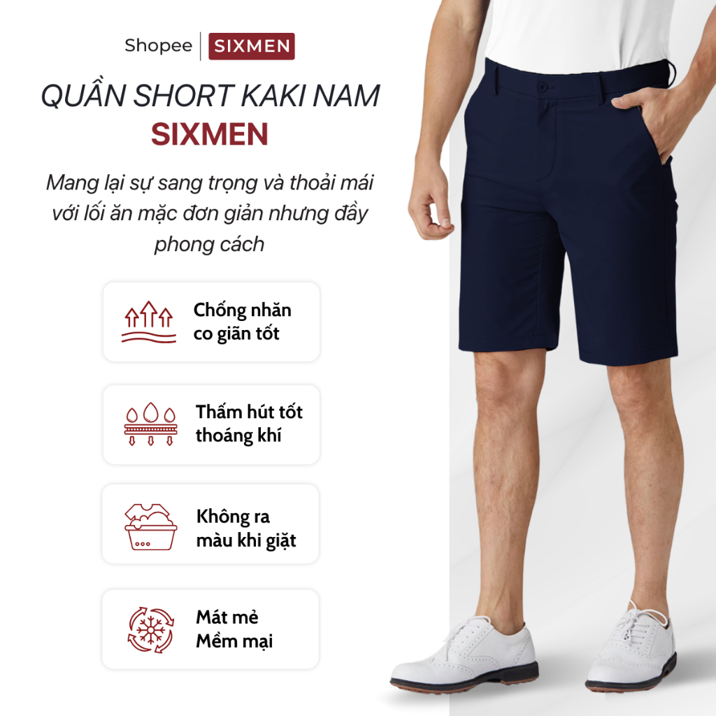 Quần short kaki nam cao cấp SIXMEN vải kaki tây xuất xịn, co giãn - Màu Xanh đen