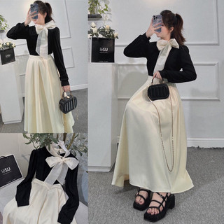Ảnh tự chụp set áo phối nơ & chân váy maxi xoè