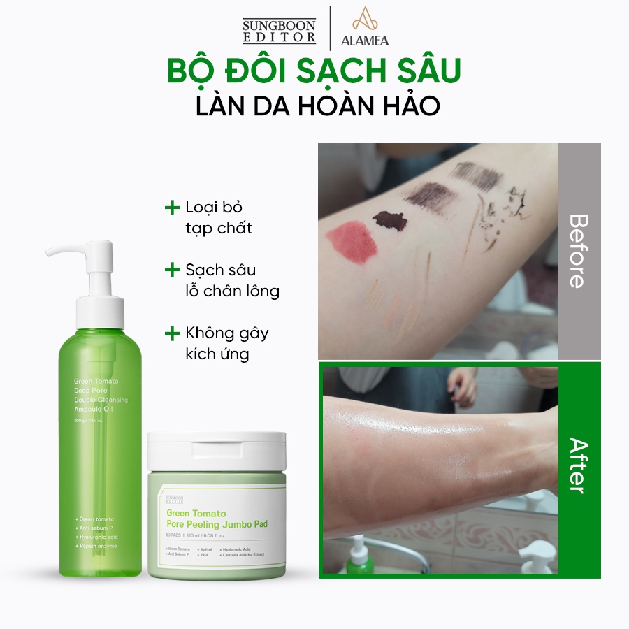 Pad Tẩy Da Chết Cà Chua Xanh SUNGBOON Green Tomato Pore Peeling Jumbo Pad 60 miếng