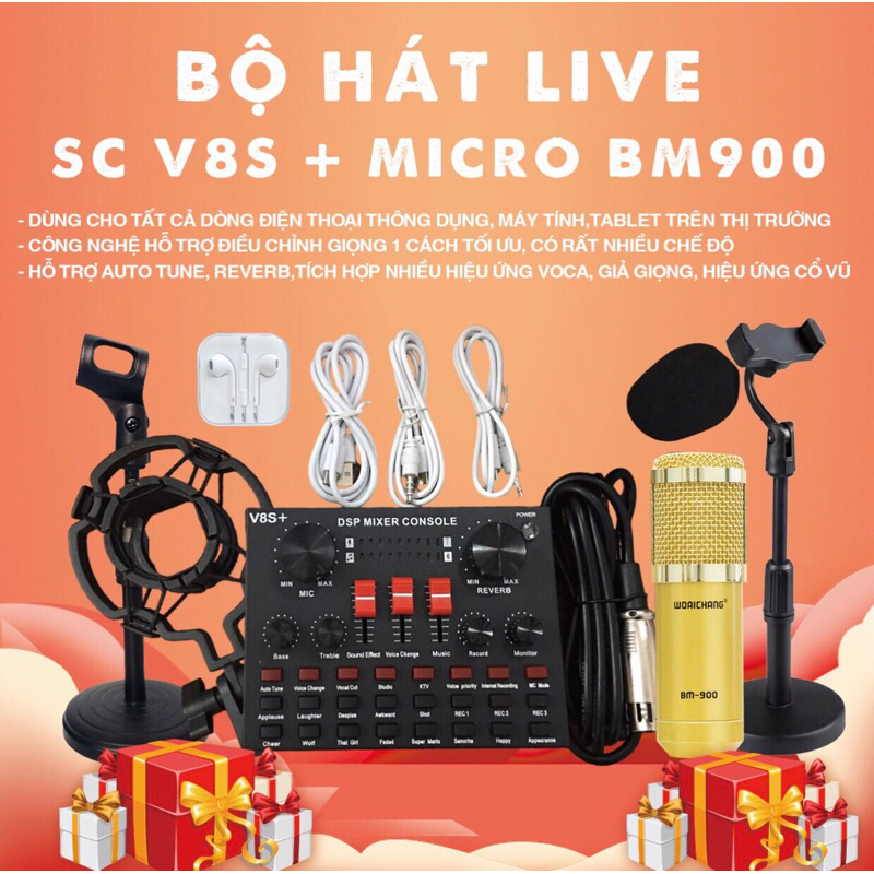 Combo livestream hát karaoke BM900 và sound card V8s+ Bản Quốc Tế có Autotune