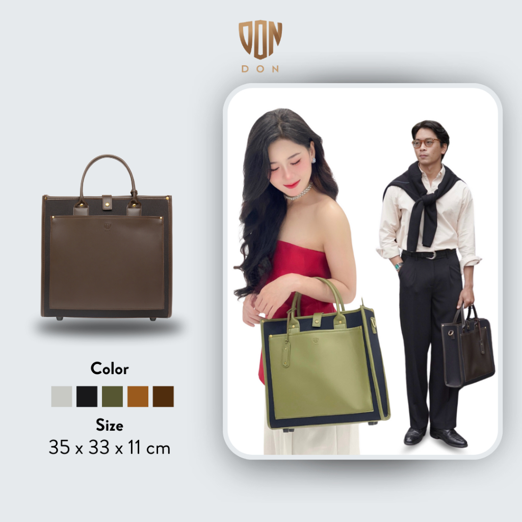 Túi Tote Unisex Phối Da 2 Ngăn Đa Năng The Elegant Thương Hiệu DON ITALO 6 Màu Thiết Kế Da Pu Cao Cấp