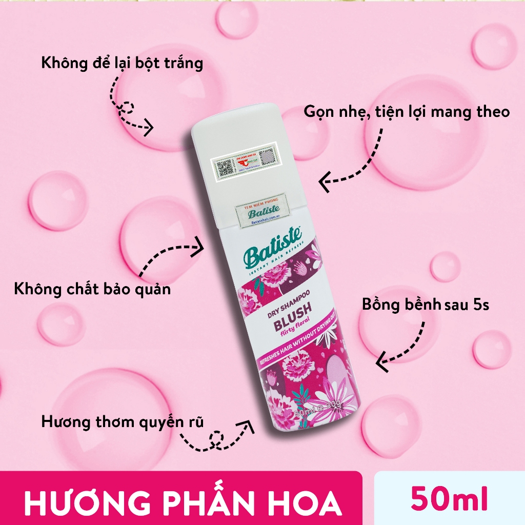 Dầu Gội Khô Batiste Hương Hoa Quyến Rũ - Batiste Dry Shampoo Floral & Flirty Blush 50ml