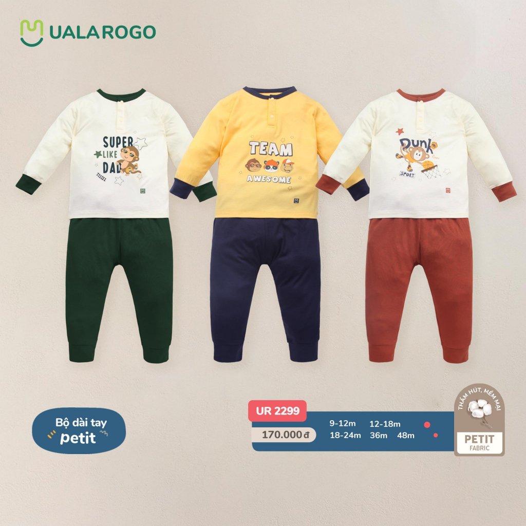 Bộ dài tay cài vai uala rogo chất petit modal thun lạnh mềm mịn thoáng mát in hình họa tiết Uala UR 2258 2299 2307 3648