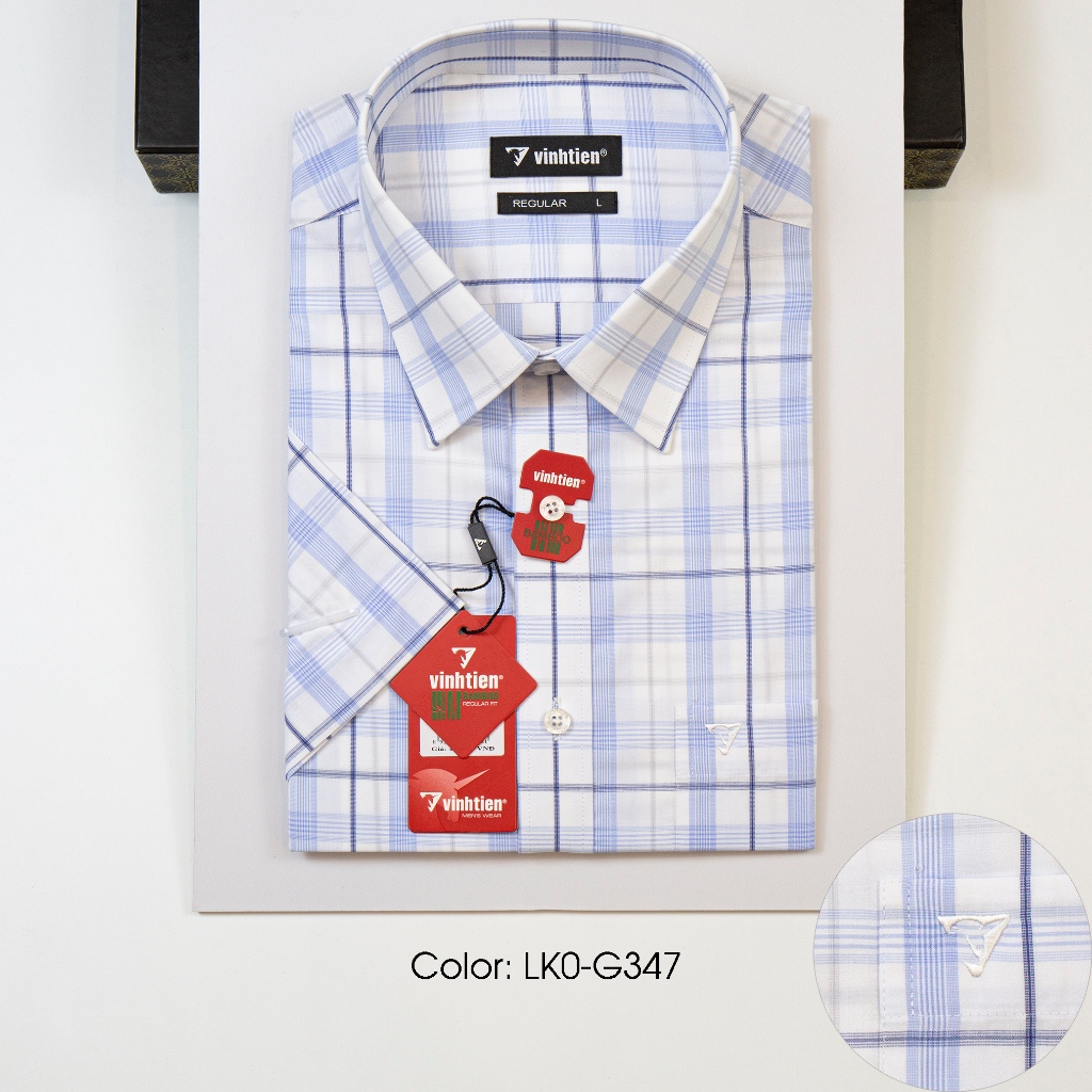 Áo Sơ Mi Vĩnh Tiến Ngắn Tay Regular Vạt Ngang Vải Kẻ Bamboo 439 - Mẫu 1