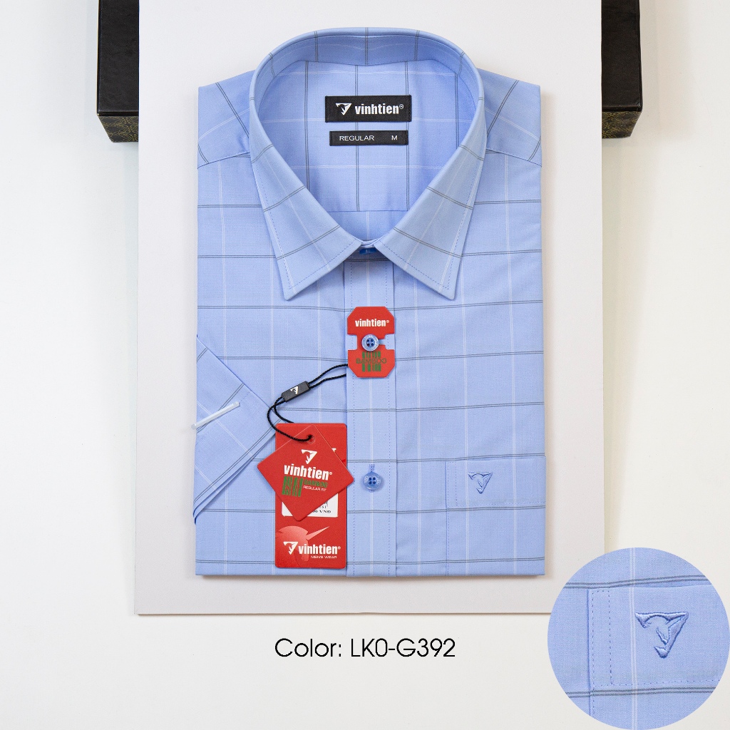 Áo Sơ Mi Vĩnh Tiến Ngắn Tay Regular Vạt Ngang Vải Kẻ Bamboo 439 - Mẫu 1