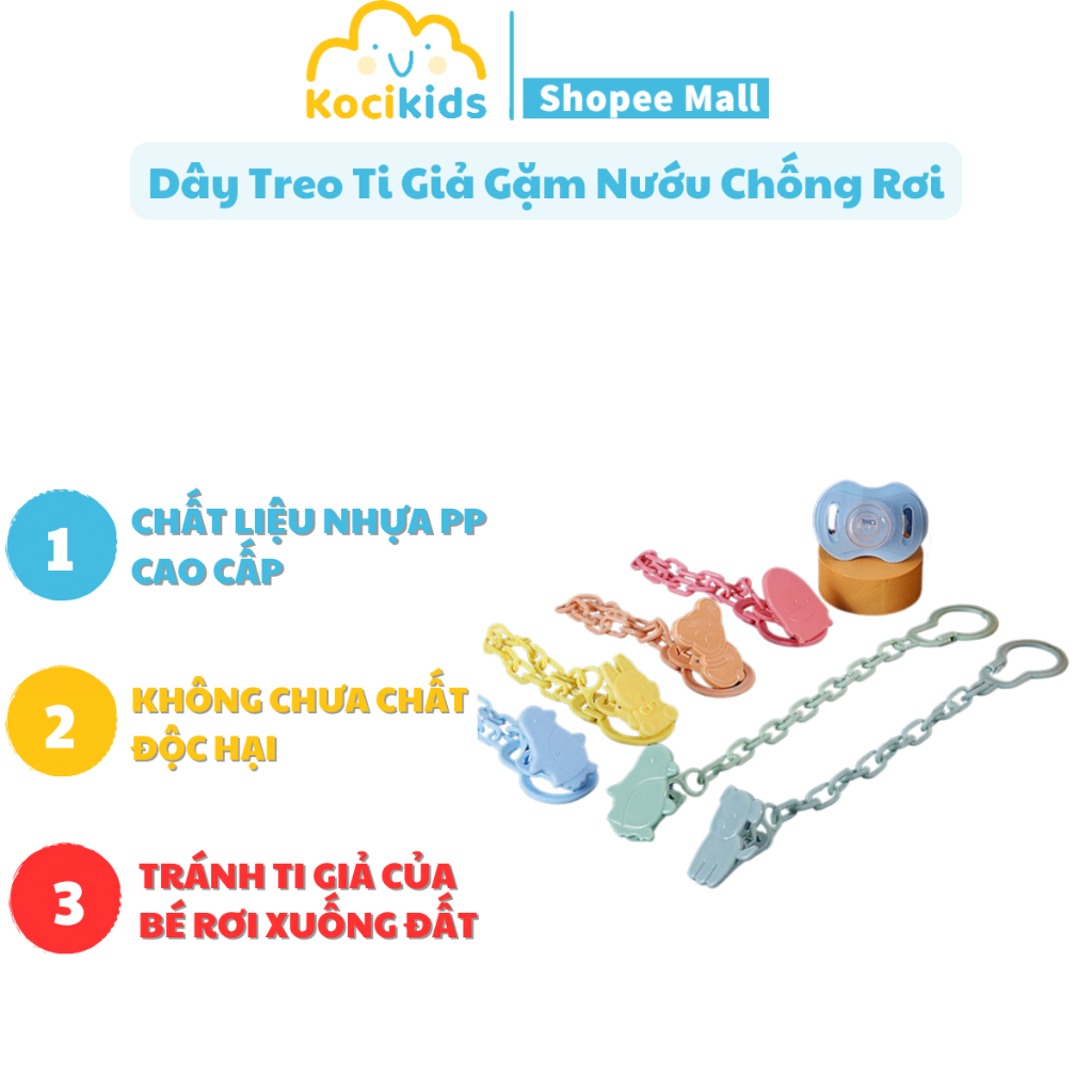 Dây treo ti giả, gặm nướu chống rơi dạng xích cho bé