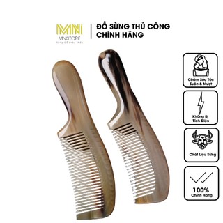 Lược Sừng Trâu, Lược chải tóc chuôi dài trơn trắng kích thước 16-22cm dày 3-11mm chống rụng tóc, giảm cảm giác đau đầu