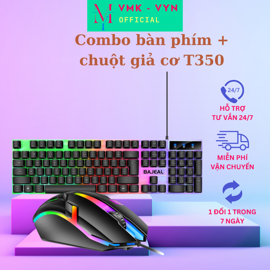 Combo bàn phím + chuột giả cơ T350 gaming led nhiều màu fullsize 104 phím VMK-VYN | BigBuy360 - bigbuy360.vn