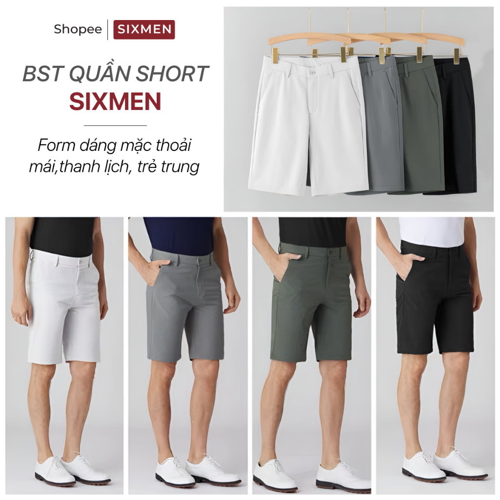 Quần short kaki nam cao cấp SIXMEN vải kaki tây xuất xịn, co giãn - Màu Xanh đen